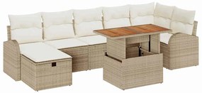 vidaXL Σετ Καναπέ Κήπου με μαξιλάρι 8 pcs Μπεζ Πολυ ράταν