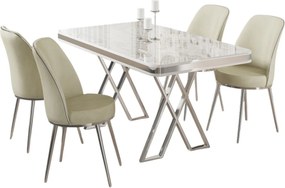 Dining Table &amp; Chairs Set (5 Pieces) Vals - White, Chrome, Cream White
Chrome
Cream