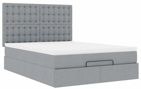 vidaXL Οθωμανικό κρεβάτι με στρώμα ανοιχτό γκρι 140x200cm ύφασμα