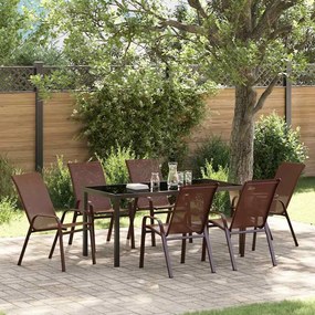 vidaXL Σέτ φαγητού για κήπο 7 pcs Καφέ Textilene και ατσάλι