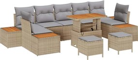 vidaXL Σετ Καναπέ Κήπου με μαξιλάρι 10 pcs Μπεζ Πολυ ράταν