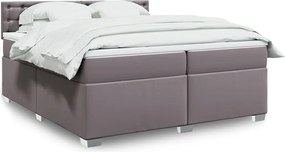 vidaXL Κρεβάτι Boxspring με Στρώμα Γκρι 200x200 εκ. Συνθετικό Δέρμα