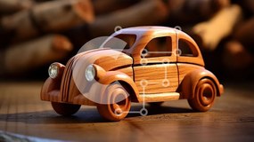 Intra Συλλεκτικό Ξύλινο Παζλ Plywood 4mm - Vintage ξύλινο αυτοκίνητο σε κλασική ξύλινη επιφάνεια Σε Ξύλινο Κουτί - Διαστάσεις: 10x10 cm – 25 κομμάτια