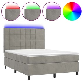 vidaXL Κρεβάτι Boxspring με Στρώμα&LED Αν. Γκρι 140x190 εκ. Βελούδινο