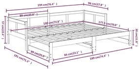 Καναπές Κρεβάτι Συρόμενος Μαύρος 2x(90x190) εκ. Μασίφ Πεύκο - Μαύρο