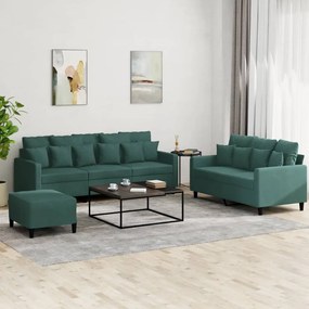 Σετ Σαλονιού 3 Τεμαχίων Σκούρο Πράσινο Βελούδινο με Μαξιλάρια