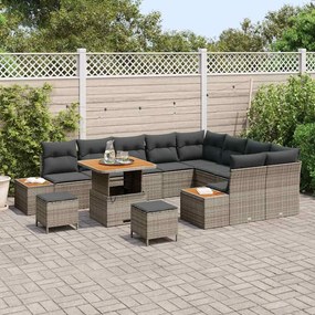 vidaXL Σετ Καναπέ Κήπου με μαξιλάρι 12 pcs Γκρι Πολυ ράταν