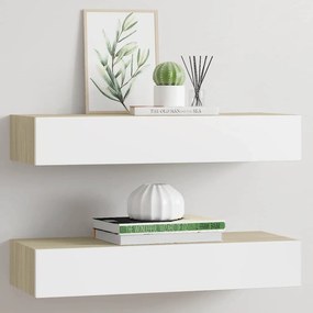 vidaXL Ράφια Τοίχου Συρτάρια 2 τεμ. Δρυς/Λευκό 60x23,5x10 εκ από MDF