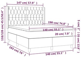 Κρεβάτι Boxspring με Στρώμα Ανοιχτό Γκρι 140x190 εκ. Υφασμάτινο - Γκρι