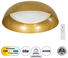 Πλαφονιέρα Φωτιστικό Οροφής LED CCT 60W 6900lm ANATOLIA Globostar 61263 Χρυσό