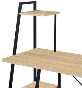 Γραφείο εργασίας Deckstor pakoworld με ραφιέρα σε oak απόχρωση με πόδι μαύρο μέταλλο 102x50x117εκ
