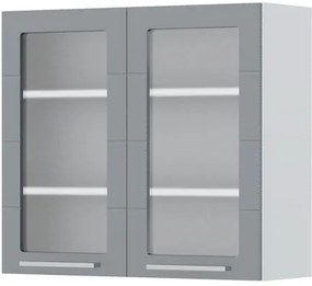 Ντουλάπι κρεμαστό Hudson V7-80-2KS με βιτρίνα-Λευκό - Γκρι