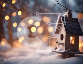 Intra Συλλεκτικό Ξύλινο Παζλ Plywood  4mm - Birdhouse στο χιονισμένο δάσος με τα πουλιά μέσα Σε Ξύλινο Κουτί - Διαστάσεις: 10x10 cm – 25 κομμάτια