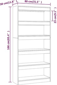 vidaXL Βιβλιοθήκη/Διαχωρ. Χώρου Μαύρη 80x30x166 εκ. Επεξ. Ξύλο