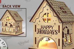 Σετ των 2 Intra απο ξύλο plywood 3mm-4mm πάχος Χριστουγεννιάτικο Σπίτι Κηροπήγιο Δίασταση 15x15 cm INTRAFABR-108507588