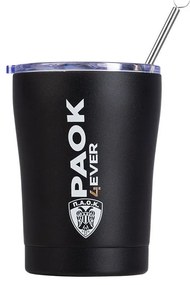 Estia 00-13790 Coffee Mug PAOK B.C. Ποτήρι Θερμός με Καλαμάκι 350ml, Μαύρο