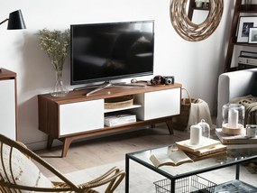 Τραπέζι Tv Berwyn 204, Άσπρο, Σκούρο ξύλο, 142x53x40cm, 24 kg | Epipla1.gr