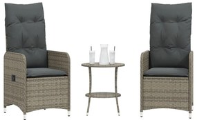 vidaXL Καρέκλες Κήπου Ανακλινόμενες 2 τεμ. Γκρι Συνθ. Ρατάν &amp; Τραπέζι