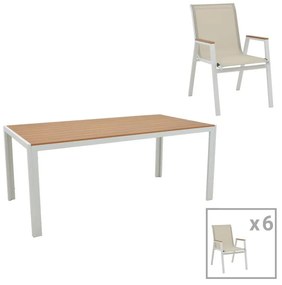 Τραπεζαρία Nares-Azelie B σετ 7τεμ λευκό αλουμίνιο και plywood σε φυσική απόχρωση 180x90x72.5εκ 180x90x72.5 εκ.