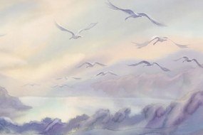 Εικόνα πουλιών που πετούν πάνω από το τοπίο - 120x80