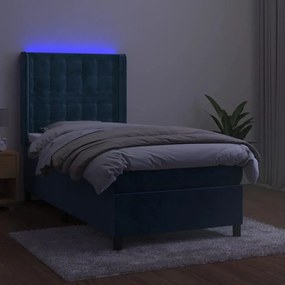 ΚΡΕΒΑΤΙ BOXSPRING ΜΕ ΣΤΡΩΜΑ &amp; LED ΣΚ. ΜΠΛΕ 80X200 ΕΚ. ΒΕΛΟΥΔΙΝΟ 3139773