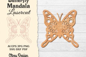 Σετ των 2 Intra απο ξύλο plywood 3mm-4mm πάχος Πεταλούδα Mandala Δίασταση 30x30 cm INTRAFABR-121045405