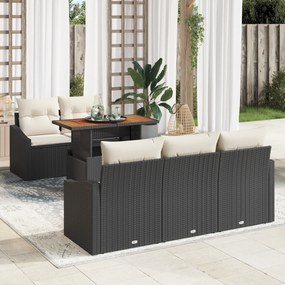 vidaXL Σετ Γευμάτων Κήπου 6 Τεμαχίων με Μαξιλάρια Μαύρο Πολυ Ρατάν
