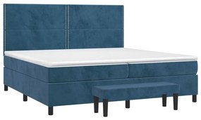 Κρεβάτι Boxspring με Στρώμα Σκούρο Μπλε 200x200 εκ. Βελούδινο - Μπλε