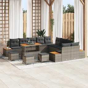 vidaXL Σετ Καναπέ Κήπου με μαξιλάρι 14 pcs Γκρι