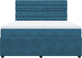 vidaXL Κρεβάτι Boxspring με Στρώμα Μπλε 180x200 εκ. Βελούδινο