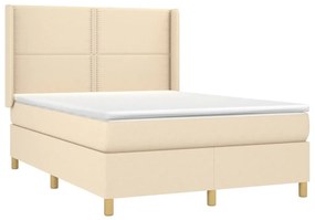 vidaXL Κρεβάτι Boxspring με Στρώμα & LED Κρεμ 140x190 εκ. Υφασμάτινο