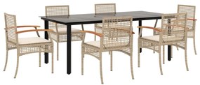 vidaXL Σετ Τραπεζαρίας Κήπου 7 τεμ. Μπεζ Συνθετικό Ρατάν με Μαξιλάρια