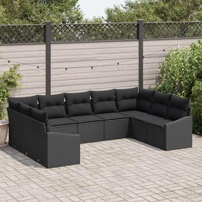 vidaXL Σετ Καναπέ Κήπου 9 pcs Μαύρο Πολυ ράταν