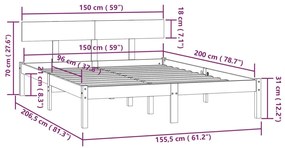 Πλαίσιο Κρεβατιού Λευκό 150 x 200εκ Μασίφ Ξύλο Πεύκου King Size - Λευκό