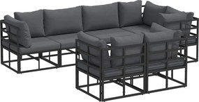 vidaXL Σετ Καναπέ Κήπου με μαξιλάρι 7 pcs Μαύρο Ατσάλι