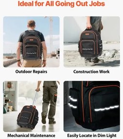 VEVOR Rolling Tool Backpack 45 Pockets Heavy Duty Roller Tool Bag on Wheels