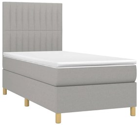 vidaXL Κρεβάτι Boxspring με Στρώμα Ανοιχτό Γκρι 90x200 εκ. Υφασμάτινο