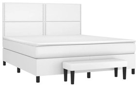 vidaXL Κρεβάτι Boxspring με Στρώμα Λευκό 180x200 εκ. Συνθετικό Δέρμα