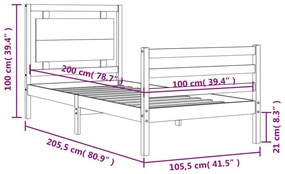 Πλαίσιο Κρεβατιού με Κεφαλάρι 100 x 200 εκ. από Μασίφ Ξύλο - Καφέ