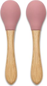 SILICONE SPOONS + BAMBOO 2PCS NATURAL DEEP PINK