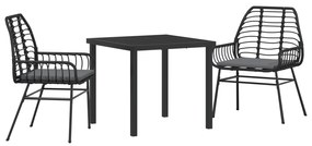 vidaXL Set Καθισμάτων Κήπου 3 Τεμαχίων με Μαξιλάρες Μαύρο Πολυ Ρατάν