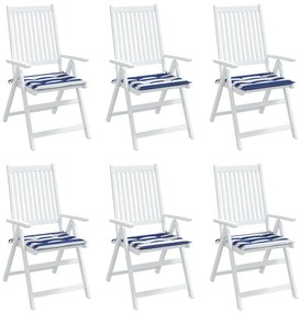 Μαξιλάρια Καρέκλας 6 τεμ. Μπλε/Λευκό Ριγέ 50x50x3 εκ Υφασμάτινα - Πολύχρωμο