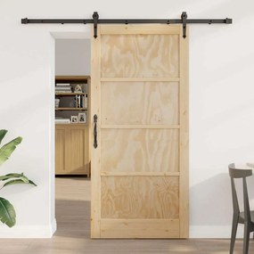 vidaXL Συρόμενη Πόρτα με Σετ Εξαρτημάτων 93x202 εκ. Συμπαγές Ξύλο Πεύκου