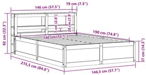 Πλαίσιο Κρεβατιού με Κεφαλάρι 140 x 190 εκ. Μασίφ Πεύκο - Καφέ