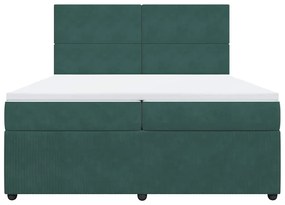 vidaXL Κρεβάτι Boxspring με Στρώμα Σκούρο Πράσινο 200x200εκ. Βελούδινο