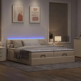 VidaXL Οθωμανικό κρεβάτι με στρώματα & LEDs Κρέμα 180x200cm ύφασμα