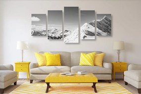 Εικόνα 5 τμημάτων χιονισμένα βουνά σε μαύρο & άσπρο - 100x50