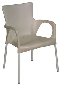 LARA Πολυθρόνα Dining Στοιβαζόμενη, ALU Silver, PP - UV Protection Απόχρωση Tortora -  60x52x85cm