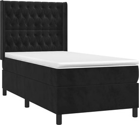 vidaXL Κρεβάτι Boxspring με Στρώμα Μαύρο 100x200 εκ. Βελούδινο