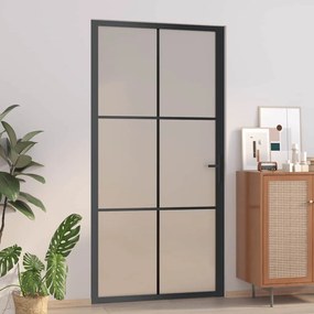 vidaXL Εσωτερική Πόρτα 102,5x201,5 εκ. Μαύρο Ματ Γυαλί και Αλουμίνιο